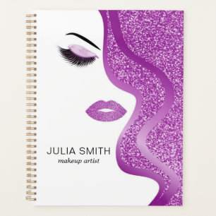 Makeup with purple glitter effect planner