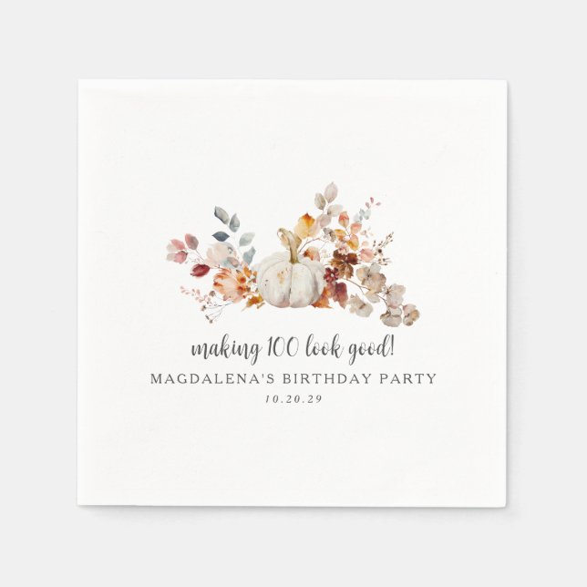 Making 100 Look Good Custom Fall Birthday Napkin (Front)
