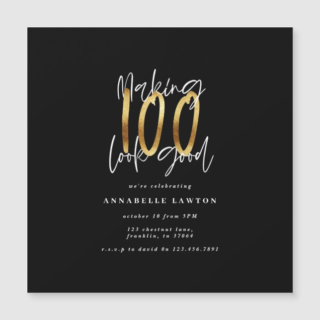 Making 100 look good gold birthday invitation (Front)