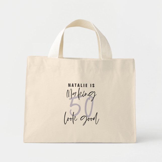 Making 50 look good age birthday personalized mini tote bag (Front)