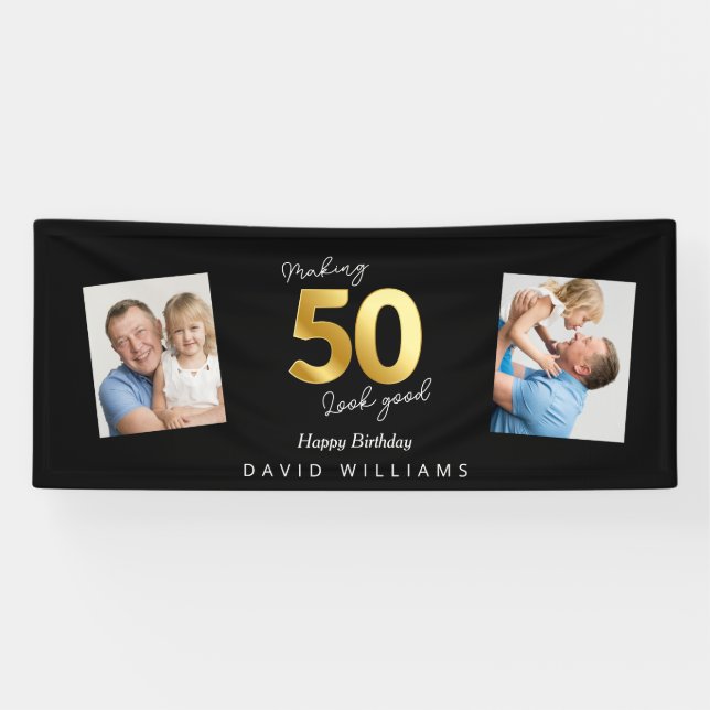 Making 50 look good black and gold birthday banner (Horizontal)