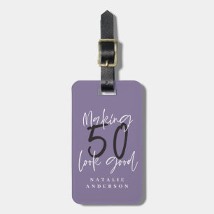 Making 50 look good colourful birthday celebration luggage tag