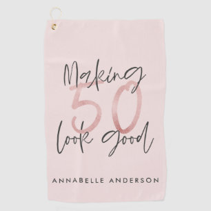 Making 50 look good girly pink glitter birthday golf towel