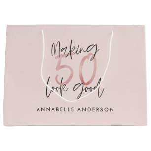 Making 50 look good girly pink glitter birthday large gift bag