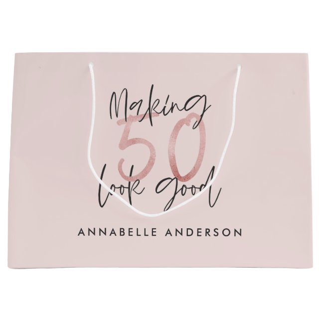 Making 50 look good girly pink glitter birthday large gift bag (Front)