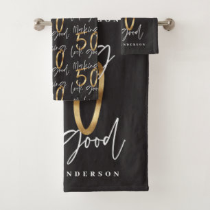 Making 50 look good gold birthday celebration bath towel set
