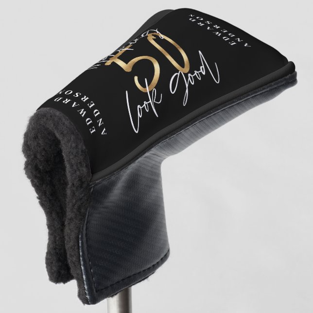 Making 50 look good gold birthday celebration golf head cover (3/4 Front)