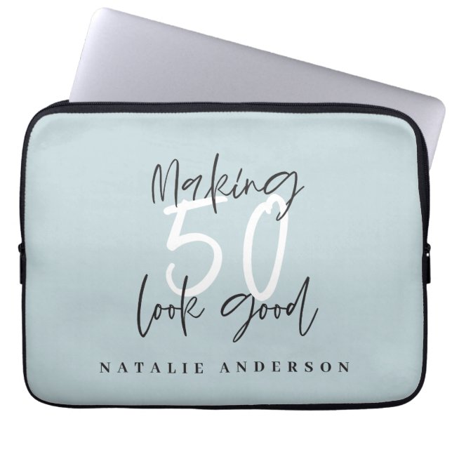 Making 50 look good gold birthday celebration laptop sleeve (Front)