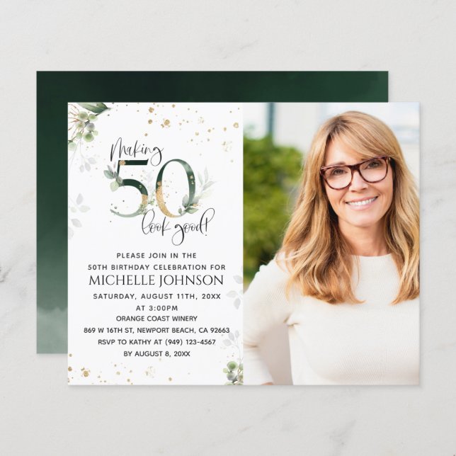 Making 50 Look Good Gold Photo Birthday Invitation (Front/Back)