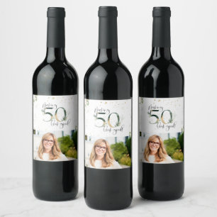 Making 50 Look Good Green Gold Botanical Birthday Wine Label