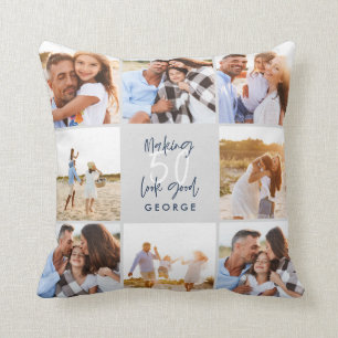 Making 50 look good navy grey photo birthday throw pillow