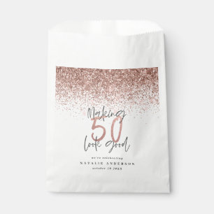 Making 50 look good rose gold glitter party favour favour bag