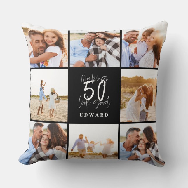 Making 50 look good white black photo birthday  throw pillow (Front)