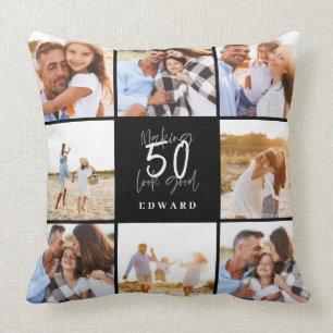 Making 50 look good white black photo birthday  throw pillow