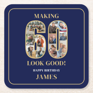 Making 60 Look Good Photo Birthday Square Paper Coaster