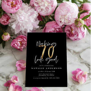 Making 70 look good gold birthday invitation