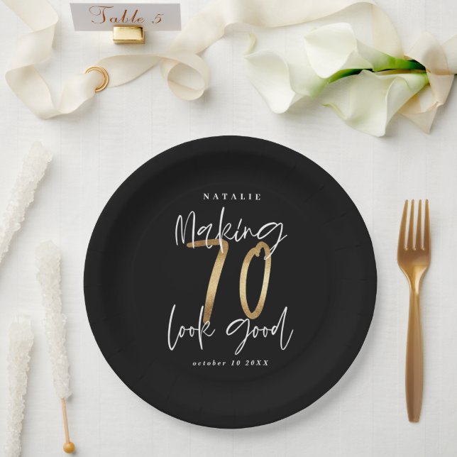 Making 70 look good gold Birthday party Paper Plate (Wedding)