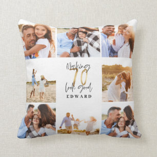 Making 70 look good gold black photo birthday throw pillow