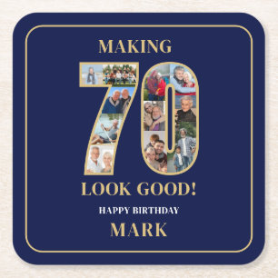 Making 70 Look Good Photo Collage 70th Birthday Square Paper Coaster