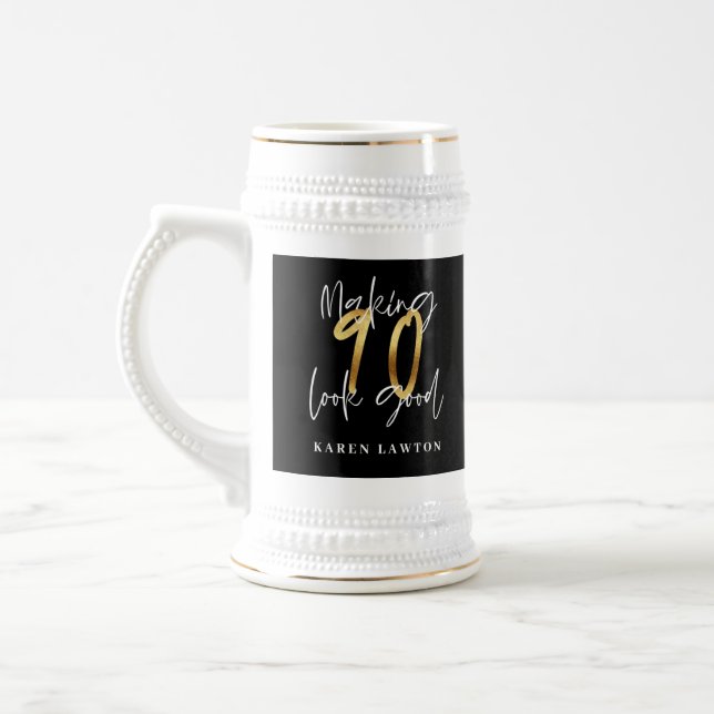 Making 90 look good gold birthday flask beer stein (Left)