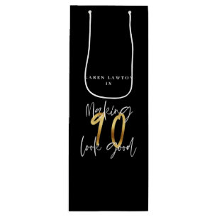 Making 90 look good gold birthday  wine gift bag
