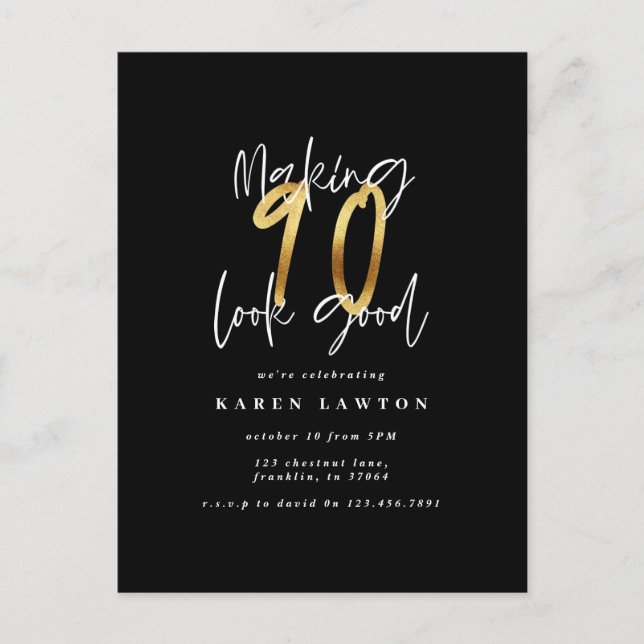 making 90 look good modern gold and black birthday postcard (Front)