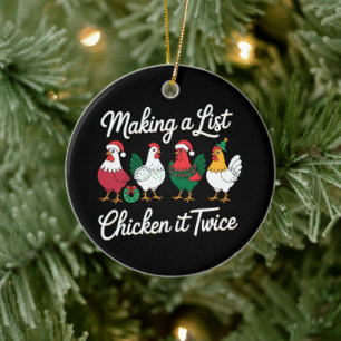 Making A List Chicken It Twice Christmas Rooster Ceramic Ornament