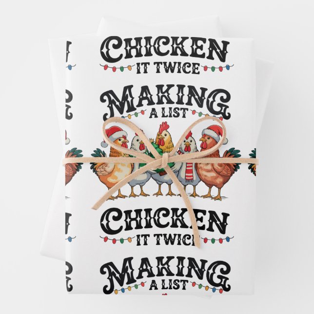 Making A List Chicken It Twice Christmas Xmas Wrapping Paper Sheet (In situ)