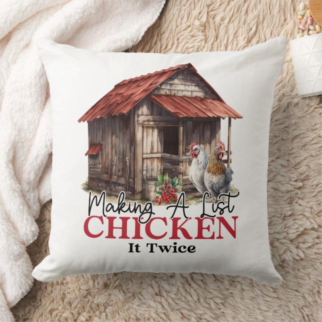 Making a List Chicken it Twice Funny Christmas  Throw Pillow (Blanket)