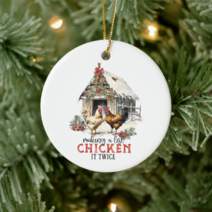 "Making a list, Chicken it twice" Puns Christmas Ceramic Ornament