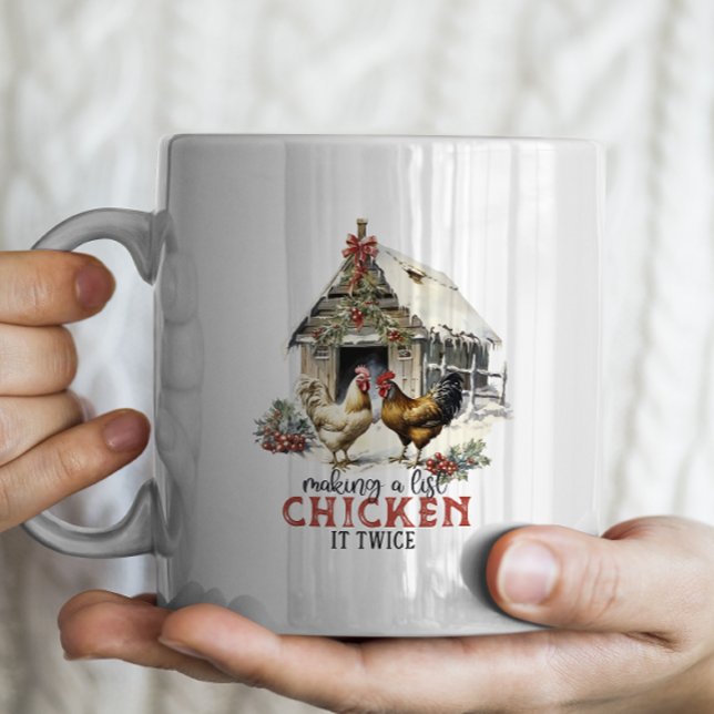 "Making a list, Chicken it twice" Puns Christmas Coffee Mug (Creator Uploaded)