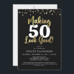 Making AGE Look Good Black Gold Birthday Invitation<br><div class="desc">Making AGE Look Good Black Gold Birthday Invitation. Celebrate any age birthday for her or him with these custom colour invitations featuring the editable title MAKING "AGE" LOOK GOOD! in a modern faux metallic gold foil calligraphy script typography and confetti in your choice of background colour (shown in black) to...</div>