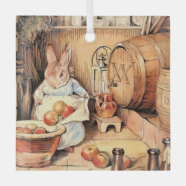 “Making Apple Cider” by Beatrix Potter Glass Ornament (Front)