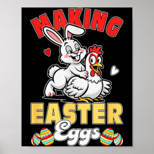Making Easter Eggs Funny Joke Couple Bunny Chicken Poster