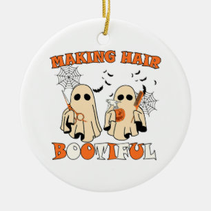Making Hair Funny Ghost Hairdresser Halloween Ceramic Ornament