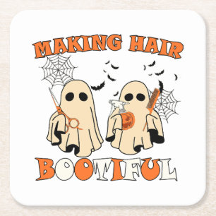 Making Hair Funny Ghost Hairdresser Halloween Square Paper Coaster
