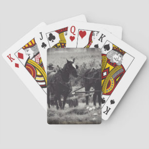 Making Hay With Horses Black and White Playing Cards