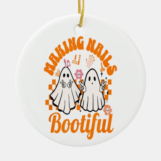 Making Nails Bootiful Halloween Ceramic Ornament (Front)