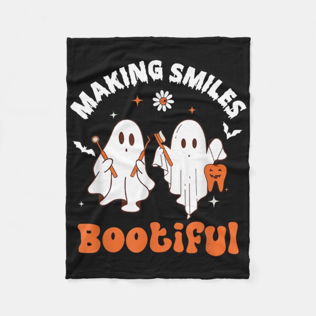 Making Smiles Bootiful Funny Ghost Dentist Hallowe Fleece Blanket (Front)
