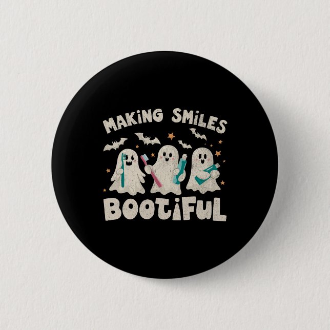 Making Smiles Bootiful Halloween Funny Ghost Denti 2 Inch Round Button (Front)
