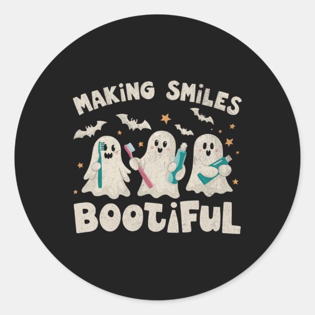 Making Smiles Bootiful Halloween Funny Ghost Denti Classic Round Sticker (Front)