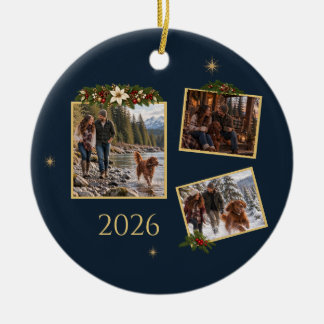 Making Spirits Bright 3 Photo Christmas Card Ceramic Ornament