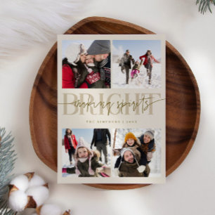 Making Spirits Bright Beige Christmas Multi Photo Holiday Card