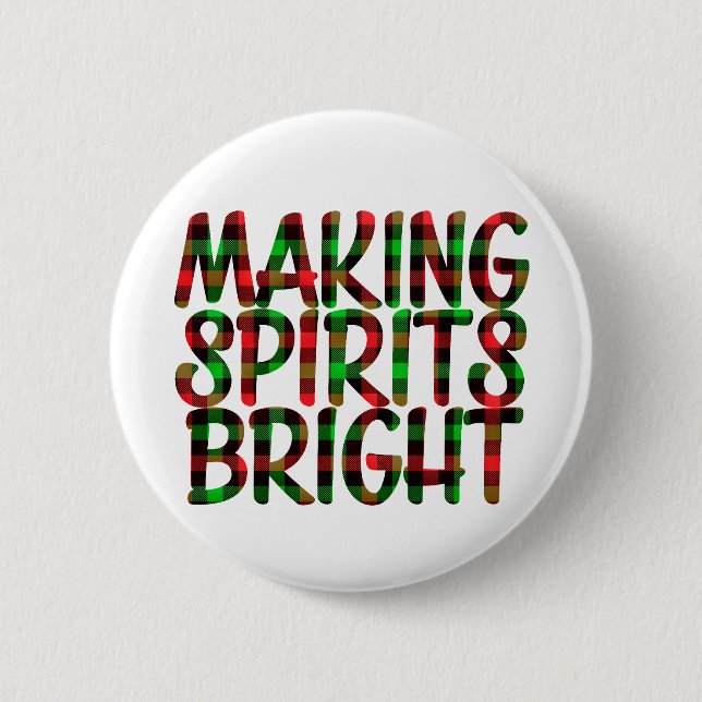 Making Spirits Bright Buffalo Plaid Christmas 2 Inch Round Button (Front)