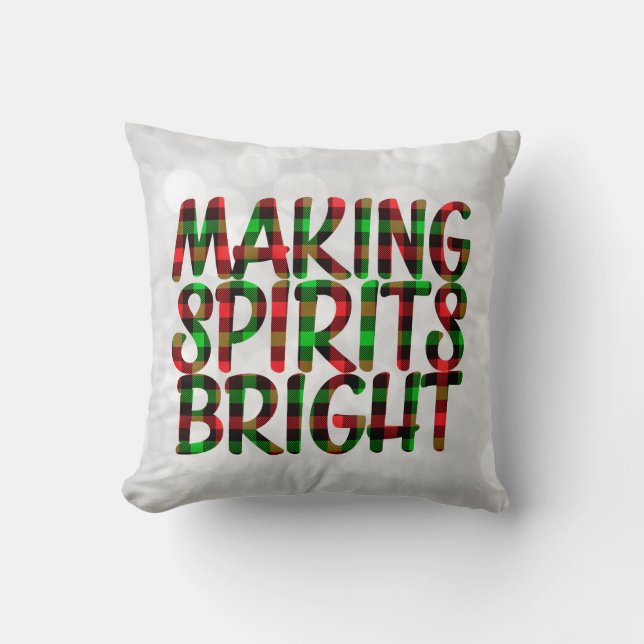 Making Spirits Bright Buffalo Plaid Christmas Throw Pillow (Front)