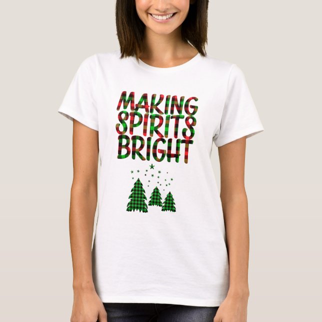 Making Spirits Bright Buffalo Plaid Christmas Tree T-Shirt (Front)