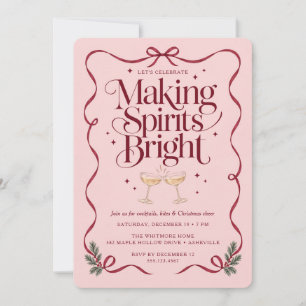 Making Spirits Bright Burgundy Bow Holiday Party Invitation