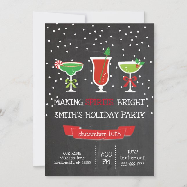 Making Spirits Bright Chalkboard Holiday Party Invitation (Front)