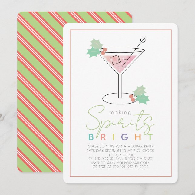 Making Spirits Bright Christmas Cocktail Party Invitation (Front/Back)