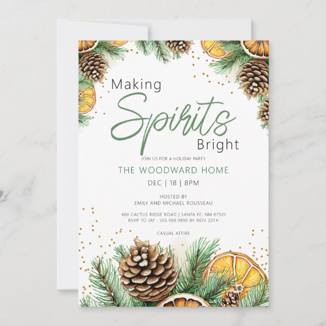 Making Spirits Bright Citrus Pine Holiday Party Invitation (Front)